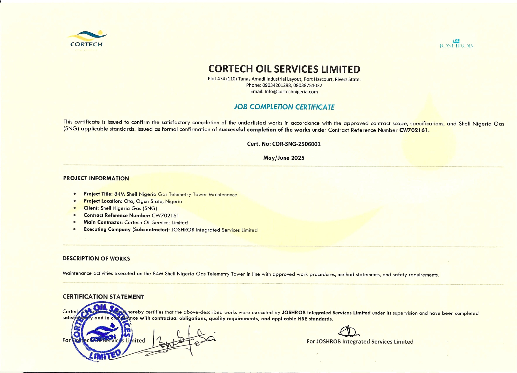 Work Completion Certificate