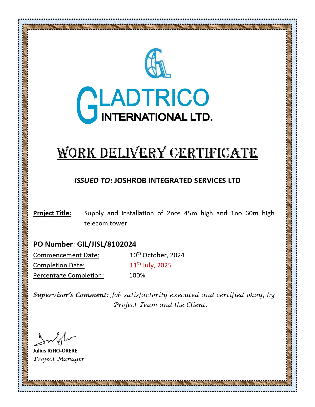 Work Completion Certificate